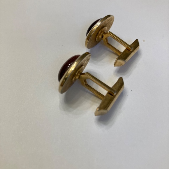 Cuff Links Goldstone Oval Gold Tone Mid Century Modern Vintage - Picture 3 of 4